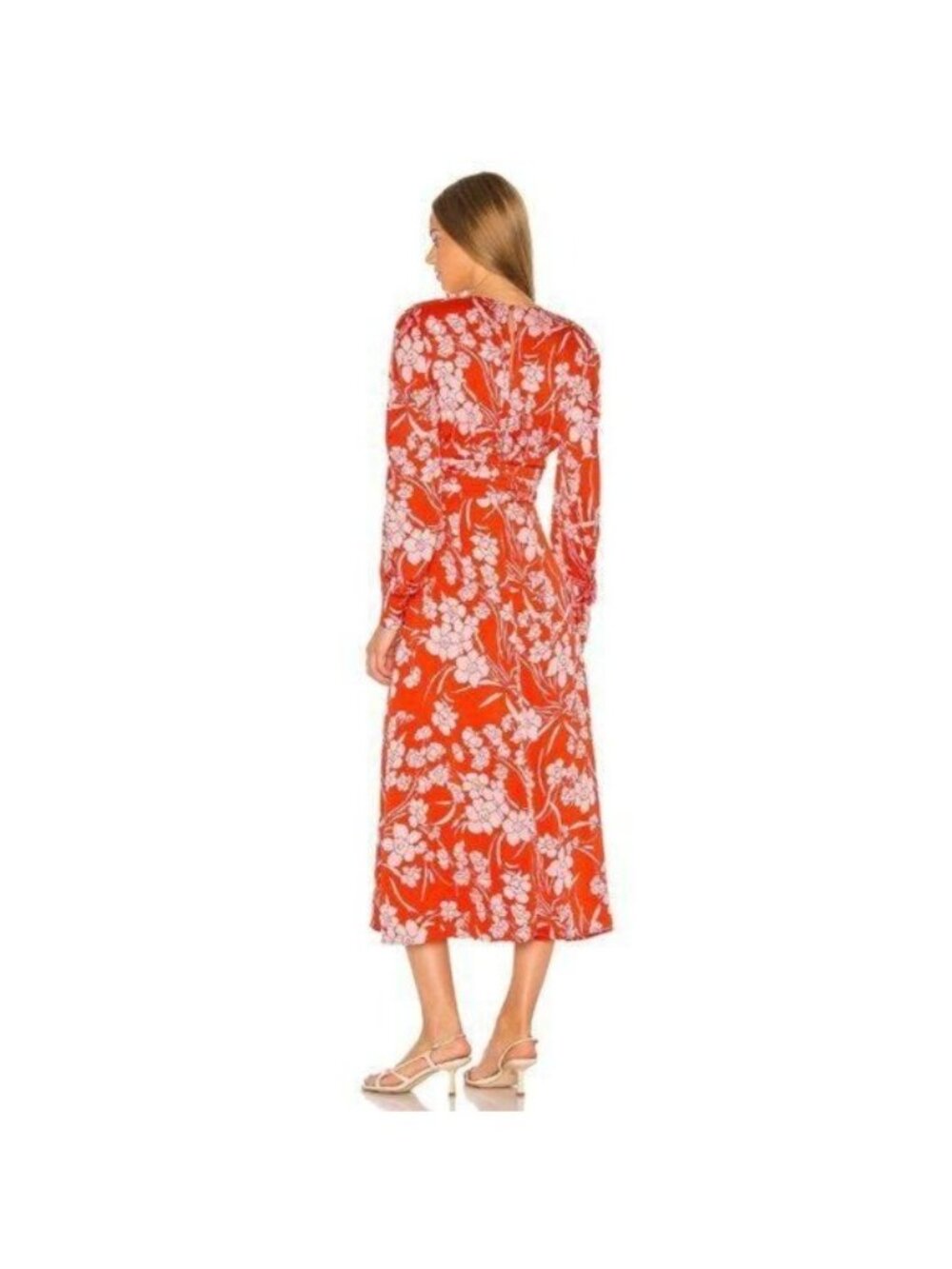 Song Of Style Red Floral Satin Midi Dress - Picture 2 of 4